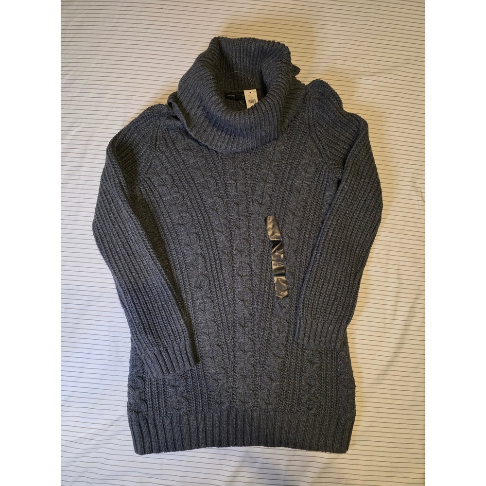 1311 Banana Republic Womens Charcoal Gray Cable Knit Turtleneck Sweater Lg NEW